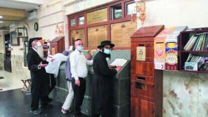 מתפללים בציון הקבר באומן, בשבוע שעבר. | אוריה שלום