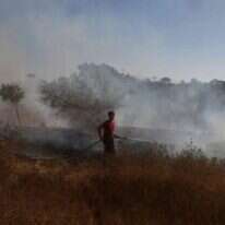 כבאי מכבה דלקה בעקבות נפילת בלון תבערה ששוגר מעזה // אוגוסט 2020 , אב תש"ף. | AFP