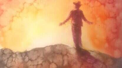 בכוחה של התשובה להפוך כל פוטנציאל של שקיעה לזריחה. רועי שנער, "זריחה", אקוורל על נייר, 2017