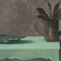 יעל סקאלייה, "טבע דומם עם שולחן חדש", שמן על פשתן מודבק על עץ, 2018. באדיבות גלריה רוטשילד, תל אביב