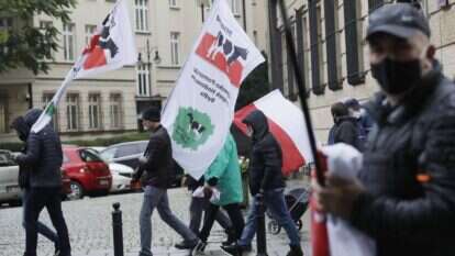 הפגנה נגד איסור שחיטה בפולין. | AP