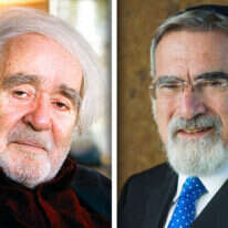 הרב יונתן זקס והמשורר נתן זך. צילומים: אריק סולטן, יוסי אלוני