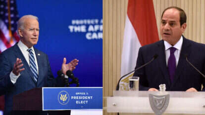 נשיא מצרים א-סיסי והנשיא הנכנס של ארה"ב ג'ו ביידן. צילומים: AFP, EPA