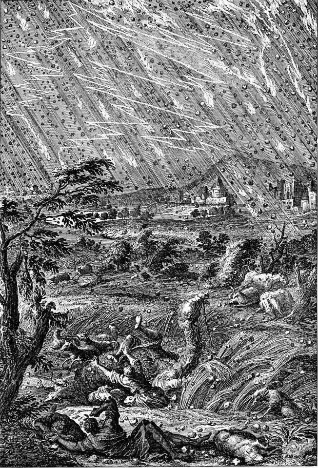 השתלשלות המכות כדרך כיבושה של עיר. איור של מכת ברד. איור: שאטרסטוק