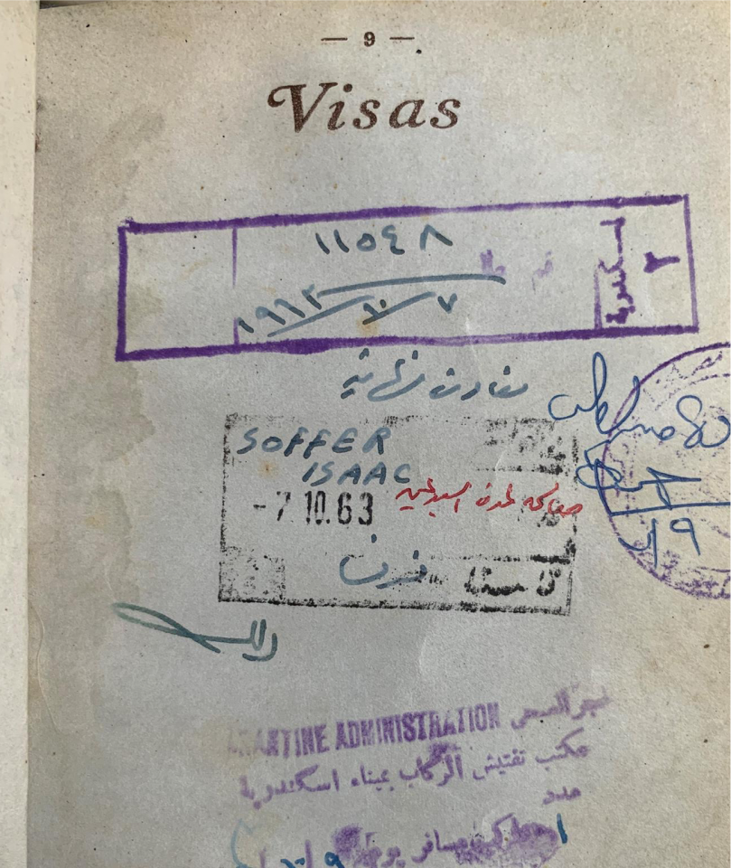 חותמת דרכון של יהודי ממוצא מצרי - ״עזיבה סופית - תקף לשבועיים״, 1963. באדיבות איזק סופר