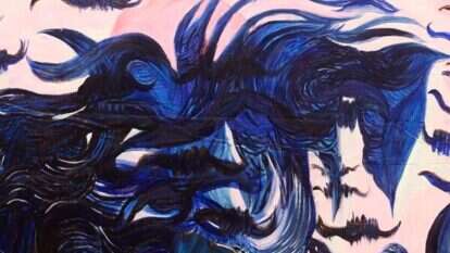 הדיכאון קולע אותך לדרך ללא מוצא. רקפת וינר עומר, פרט מהציור אוטובוסים בים, שמן וטכניקה מעורבת על בד, 2018 . הוצג בגלריה טדי