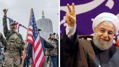 חסן רוחאני ותומכי טראמפ במהומות בארה"ב. צילומים: EPA' AFP