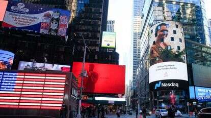 לוח המודעות הדיגיטלי של נאסד"ק בטיימסקוור בניו יורק. | AFP