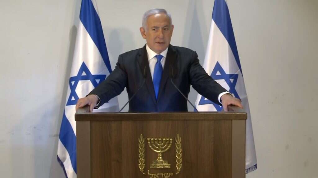 בנימין נתניהו בעת הנאום בנצרת. | מסך מתוך עמוד הפייסבוק של בנימין נתניהו