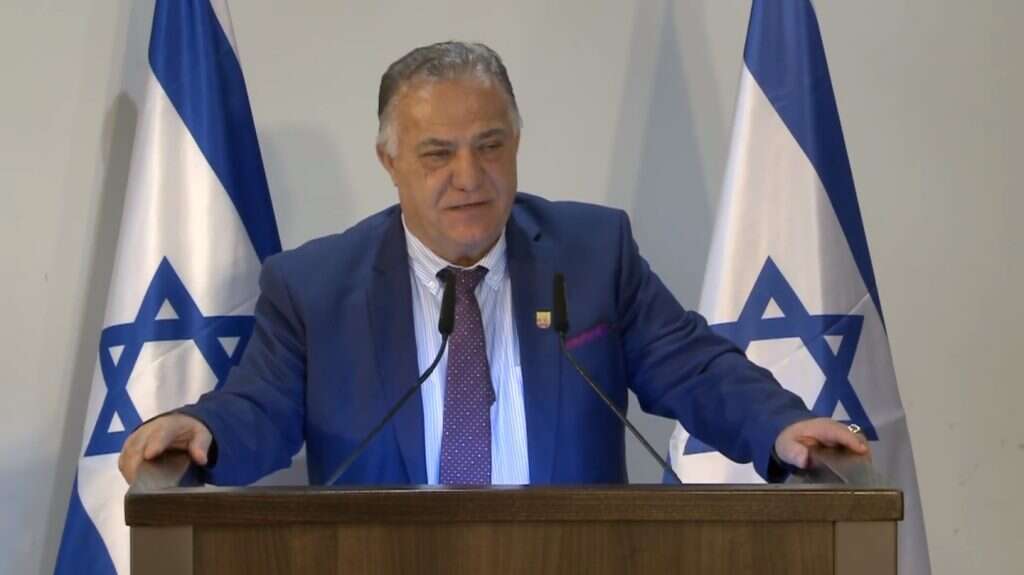 ראש עיריית נצרת, עלי סאלם, נואם. | מסך מתוך עמוד הפייסבוק של בנימין נתניהו ראש עיריית נצרת, עלי סאלם, נואם. | מסך מתוך עמוד הפייסבוק של בנימין נתניהו