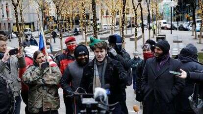 מפגינים בפרשת גיימסטופ בניו יורק. | EPA