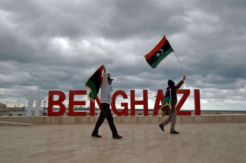 אזרחי לוב חוגגים עשור למהפכה. | AFP