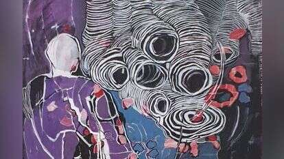 עידית מקובר, ללא שם, טכניקה מעורבת, 2019. הוצג בתערוכה " על חבל מתוח" בגלריית הפיס, היכל התרבות פתח תקווה