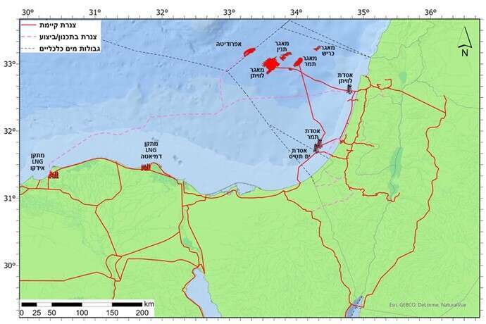 מפת צנרת גז ישראל־מצרים. | דלק קידוחים