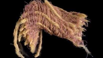 פיסות מהאריג הנדיר הצבוע ארגמן. | דפנה גזית רשות העתיקות