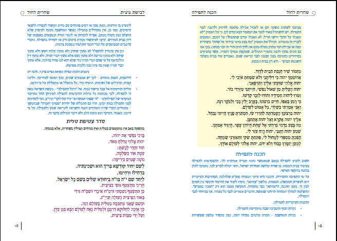 סידור פעמי גאולה - הנגשת ההסברים והמנהגים בצבע שונה מתפילות החובה