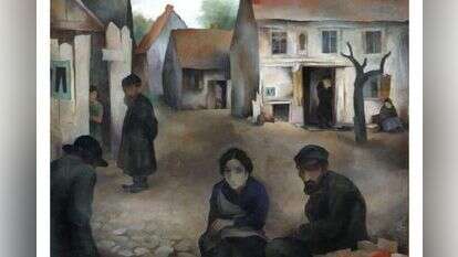 מלחמת העולם הראשונה והפוגרומים שבאו בעקבותיה החריבו את העיירה היהודית. יוסף בודקו, "שוק", שמן על בד, 1927-1930. באדיבות אוסף המשכן לאמנות עין חרוד, ע"ש חיים אתר