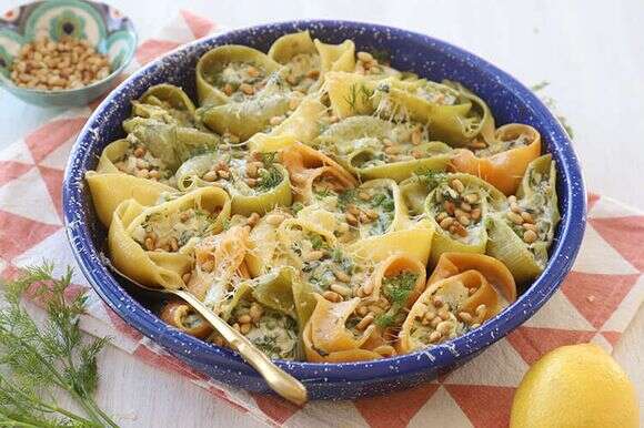 קונכיות פסטה במילוי גבינות, תרד ואפונה. | אפרת ליכטנשטט