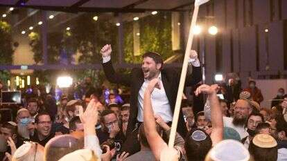 בצלאל סמוטריץ' במטה מפלגתו ביום שלישי בלילה. | שריה דיאמנט