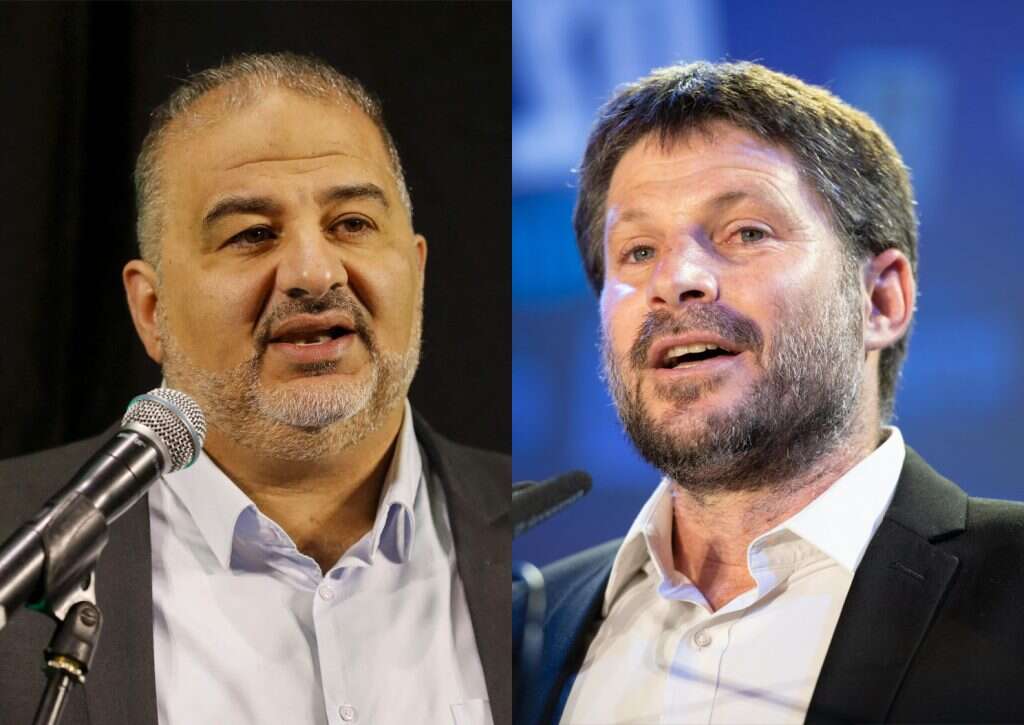 בצלאל סמוטריץ', מנסור עבאס. צילומים: שריה דיאמנט, AFP