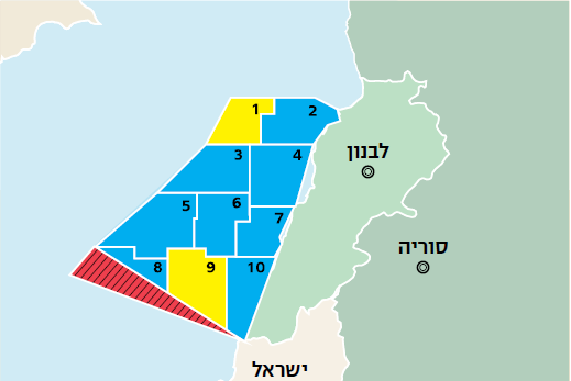 מפת המים הכלכליים של לבנון.
באדום: שטח המריבה עם ישראל. איור: שאטרסטוק