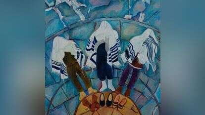 התורה חידשה את זכויות הפרט במלחמה "בכותל", שמן על בד, 2020 ,חנה הלן רוזנברג