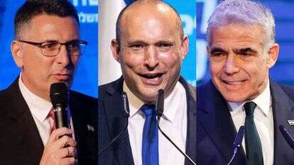 יאיר לפיד, נפתלי בנט, גדעון סער. צילומים: EPA, AFP, אבישג שאר ישוב