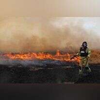 לוחמי האש מכבים שריפה שנגרמה עקב נפילת טיל. | AFP