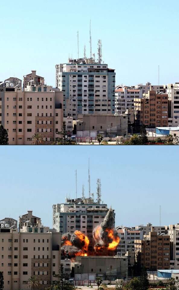 בניין ג'אלה בעזה, לפני ואחרי ההפצצה. | AFP