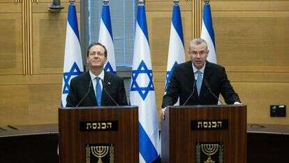 הרצוג עם יו"ר הכנסת לוין, לאחר בחירתו השבוע. | יונתן זינדל, פלאש 90