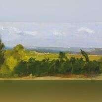 אתי יעקבי, כרמים בחולדה, שמן על בד מוצמד לעץ, 2020