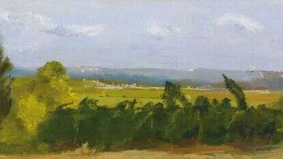 אתי יעקבי, כרמים בחולדה, שמן על בד מוצמד לעץ, 2020