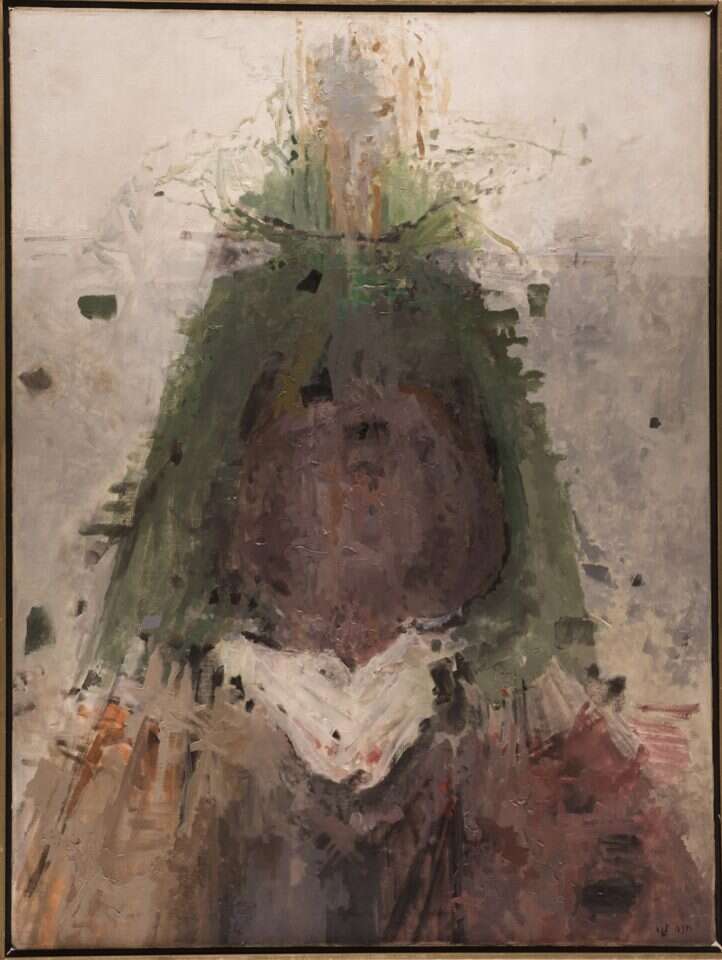 חנה לוי, אישה בהריון, 1974, צבעי שמן על בד, אוסף מוזיאון חיפה לאמנות. | סטס קורולוב