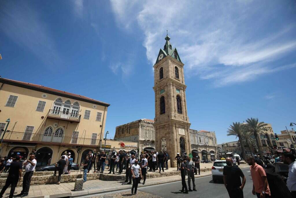 הפגנה של ערביי יפו בכיכר השעון, בשנה שעברה. | גטי אימג'ס הפגנה של ערביי יפו בכיכר השעון, בשנה שעברה. | גטי אימג'ס