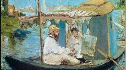 הן הצייר והן מושא ציורו עוטים על עצמם מסכה. אדוארד מאנה, מינכן, 1874 | גטי אימג'ס