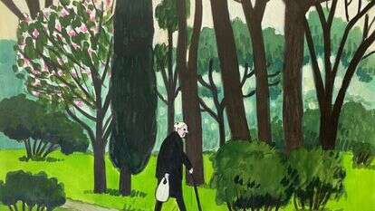 זויה צ'רקסקי, גברת זקנה חוזרת הביתה, טכניקה מעורבת על נייר. | באדיבות גלריה רוזנפלד, תל אביב