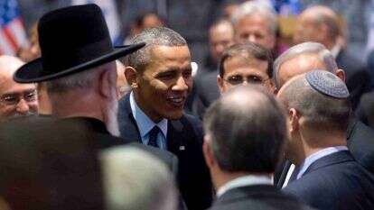 בנט עם הנשיא אובמה במהלך ביקורו בישראל ב2013. | AFP