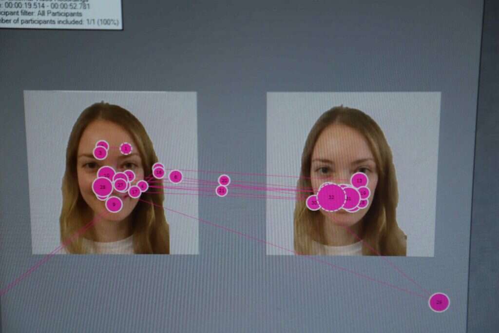 העיגולים על התמונה מאפשרים לעקוב אחרי כיוון המבט. גלי במהלך הניסוי. | יעל ( פרוינד) אברהם