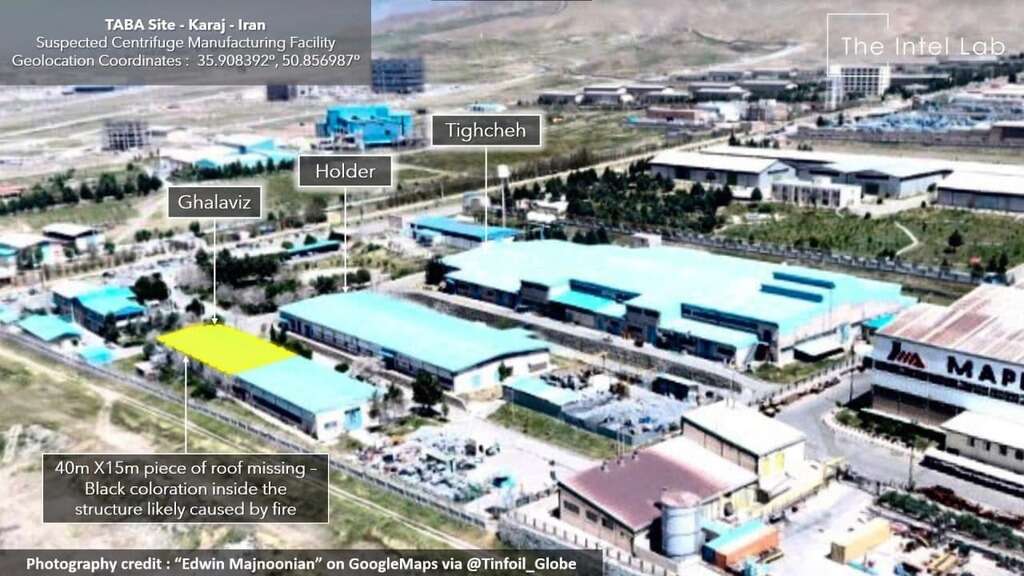 בצהוב בתמונת הלוויין מיום חמישי המקום שניזוק. | Intel Lab