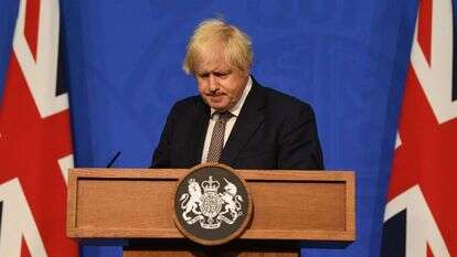 ראש ממשלת בריטניה בוריס ג'ונסון מכריז על הסרת המגבלות. | AFP