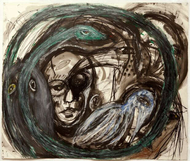 אסף רהט, ללא כותרת, טכניקה מעורבת על נייר, 2012