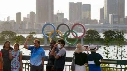הטבעות האולימיות על קו הרקיע של טוקיו, אתמול. | APE