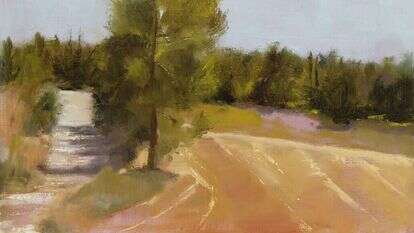 הבה נשב ונכרות את ברית הדרך. אתי יעקב, עץ בודד בנוף, שמן על בד מוצמד לעץ, 2020. | אבי אמסלם