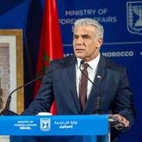 יאיר לפיד במסיבת עיתונאים בקזבלנקה, מרוקו. בשבוע שעבר. | AFP