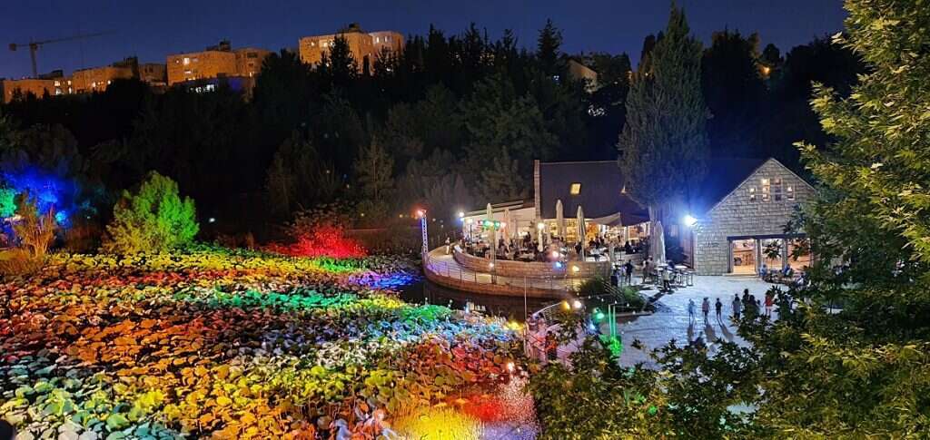 האגם בגן הבוטני מואר בשלל צבעים. | תום עמית