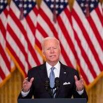 נשיא ארה"ב ג'ו ביידן במסירת ההצהרה לאחר האירועים באפגניסטן. | EPA