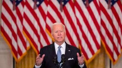 נשיא ארה"ב ג'ו ביידן במסירת ההצהרה לאחר האירועים באפגניסטן. | EPA