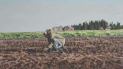 איור: אלי שמיר, שותל בחורף ( | אברהם חי). מתוך התערוכה זמן דיוקן במוזיאון הרצליה