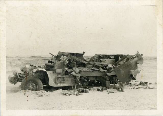 זחל"ם אחרי פגיעת סאגר במבצע אבירי לב. | דו"צ, מחלקת איתור נעדרים