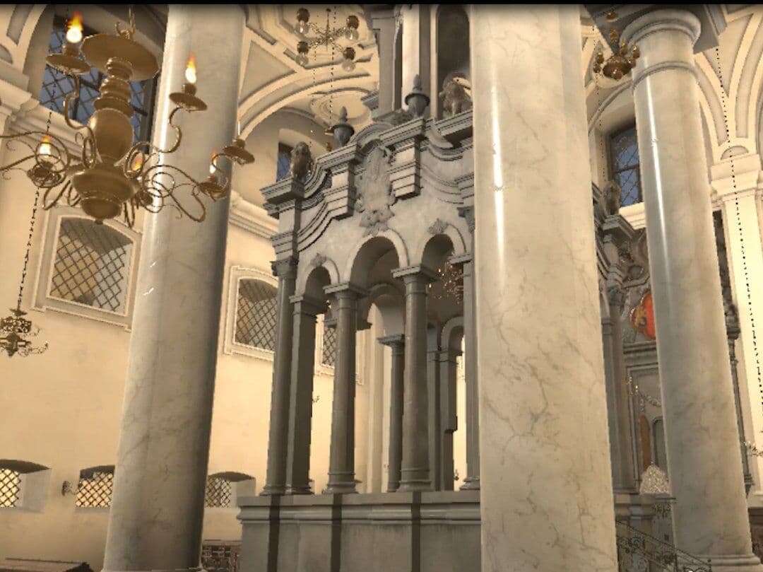 הדמית בימת התפילה בבית הכנסת הגדול בוילנה. קרדיט: UAB Inlusion Netforms